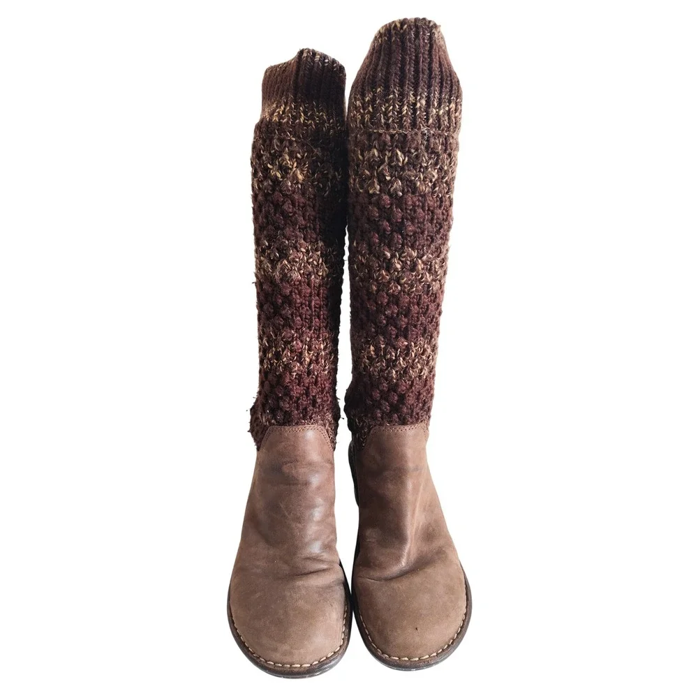 Ugg Boots Knee High Size 6 Cresthaven Knit Shaft Wedge Winter Brown Leather Boho - Picture 5 of 9